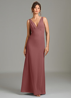 Azazie Leticia Bridesmaid Dresses Desert Rose Sheath Pleated Chiffon Dress image1