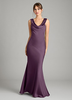 Azazie Rylina Bridesmaid Dresses Plum Mermaid Stretch Satin Dress image1