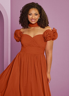 Barbie ♥ Azazie Jurken voor bruidsmeisjes Converteerbaar Jurk van Chiffon met A-Lijn Off the Shoulder Verbrande Sinaasappel image11