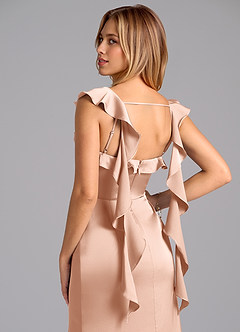 Azazie Adi Bridesmaid Dresses Rose Gold A-Line Pleated Stretch Satin Dress image2