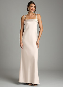 Azazie Ellia Bridesmaid Dresses White Alabaster Sheath Bow Stretch Satin Dress image1