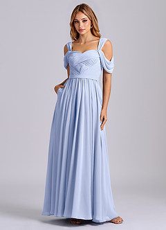 Azazie Koa 신부 들러리 드레스 A라인 오프 더 숄더 쉬폰 바닥 길이 드레스 image3