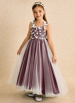 Azazie Darlina vestidos de niña de las flores Vestido de Marfil Cabernet de Tul de Princesa con Encaje image9