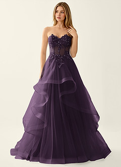 Anais Dark Purple Corset Lace Up Back Lace Ruffled Prom Dress image3