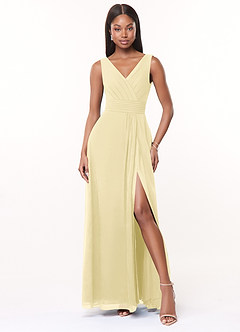 Azazie Karina Bridesmaid Dresses Lemon Sorbet A-Line Pleated Chiffon Dress image1
