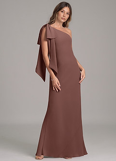 Azazie Capri Bridesmaid Dresses Espresso A-Line One Shoulder Chiffon Dress image4