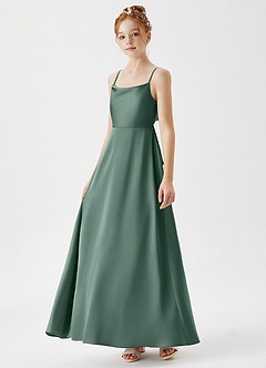 Azazie Shale Junior Eucalyptus A-Line Stretch Satin Dress image2