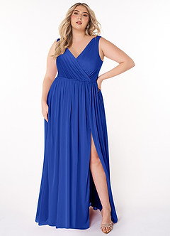 Azazie Tanicia Bridesmaid Dresses Royal Blue A-Line V-Neck Pleated Mesh Dress image5