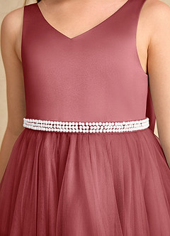 Azazie Firefly Blumenmädchenkleider A-Linie Schleifen Matte Satin Kleid Antike Rose image6