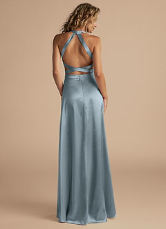 Azazie Clarice At-home Try On Dresses Auburn A-Line High Neck Metallic Satin Dress image2