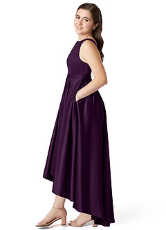 Azazie Inaya Junior A-Linie Gürtel/Schärpe Stretch-Satin Kleid Traube image3