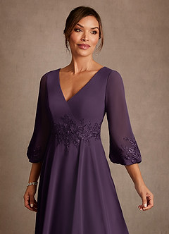 Azazie Yorba Mother of the Bride Dresses Plum A-Line Lace Chiffon Dress image5