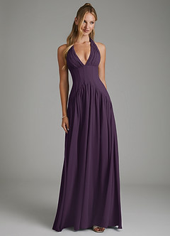 Azazie Alicia Bridesmaid Dresses Plum A-Line Pleated Chiffon Dress image1