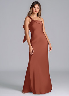 Azazie Driea Brudtärnklänningar Klä av Sjöjungfru i Stretch Satin Ena axeln Kastanjebrunt image7