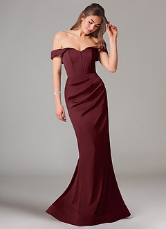 Azazie Everly Bridesmaid Dresses Cabernet Mermaid Off the Shoulder Stretch Satin Convertible Dress image6