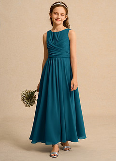 Azazie Ducky Girls Formal Blumenmädchenkleider A-Linie Plissee Chiffon Kleid Tintenblau image4
