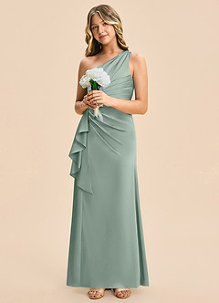 Azazie Kayden Junior Agave Sheath Ruched Stretch Satin Dress image3