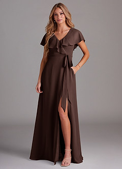 Azazie Lainey Abiti da Damigella Abito A-Line in Chiffon Con Tasche Ganache image1