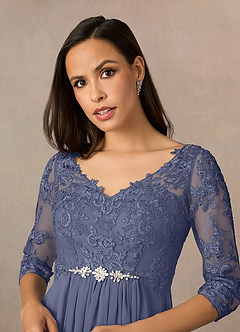 Azazie Hayek Mother of the Bride Dresses Stormy A-Line V-Neck Lace Chiffon Dress image3