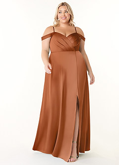 Azazie Ocean At-home Try On Dresses Rosette A-Line V-Neck Pleated Stretch Satin Dress image6