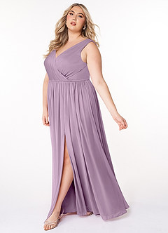 Azazie Tanicia Brautjungfernkleider A-Linie V-Hals Gefaltet Gittergewebe Kleid Blauregen image7