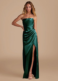 Azazie Leonis Bridesmaid Dresses Pine Mermaid Pleated Metallic Satin Convertible Dress image1
