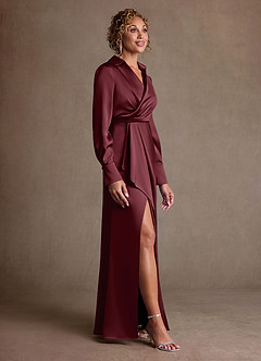 Azazie Jacinta Mère de la mariée Robes Robe Fourreau en Satin extensible Plissée Cabernet image4