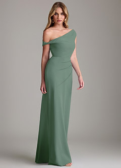 Azazie Emerson Bridesmaid Dresses Eucalyptus Sheath Off the Shoulder Chiffon Dress image5