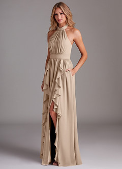 Azazie Avary Bridesmaid Dresses Taupe A-Line Pleated Chiffon Dress image2