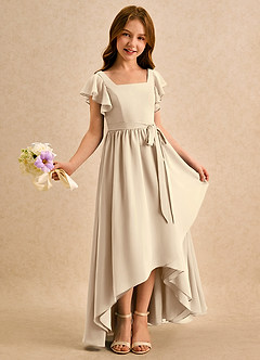 Azazie Milly Girls Formal Flower Girl Dresses Champagne A-Line Pleated Chiffon Dress image1