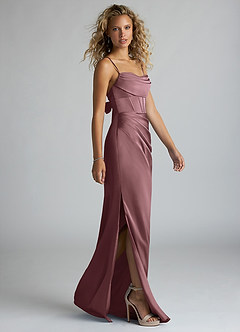 Azazie Mai Bridesmaid Dresses Vintage Mauve Sheath Pleated Stretch Satin Dress image4