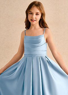 Azazie Reia Junior Formal Flower Girl Dresses Powder Blue A-Line Pleated Matte Satin Dress image6