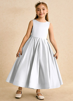 Azazie Cailee Flower Girl Dresses White Ball-Gown Pleated Matte Satin Dress image5