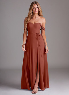 Azazie Aaron Bridesmaid Dresses Auburn A-Line Off the Shoulder Chiffon Convertible Dress image4