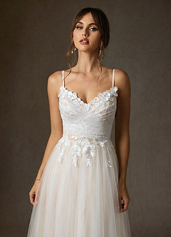 Azazie Zenia Hochzeitskleider A-Linie Tüll Kleid Diamantweiß Champagner image2