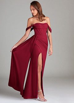 Azazie Amyra Bridesmaid Dresses Burgundy Sheath Off the Shoulder Chiffon Convertible Dress image9