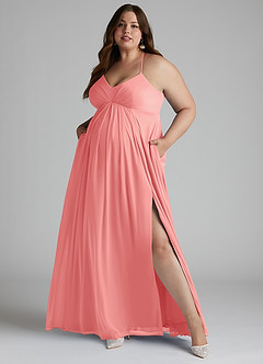 Azazie Annabelle Maternity Bridesmaid Dresses A-Line V-Neck Pleated Mesh Floor-Length Dress image9