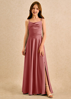 Azazie Coconut Girls Formal Sukienki dla dziewczynek sypiących kwiaty Linia A Pofałdowany Satyna elastyczna Długość podłogi Sukienka image1