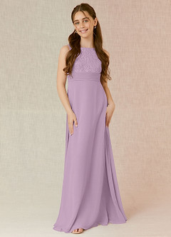 Azazie Snow Junior Wisteria A-Line Lace Chiffon Dress image4
