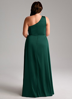 Azazie Brooke Robes à essayer chez vous Robe Trapèze en Satin extensible Asymétrique émeraude image10