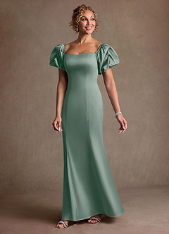 Azazie Redding vestidos de madre de la novia Vestido de Salvia Plateada de Satén Elástico de Corte Recto con Volante image3