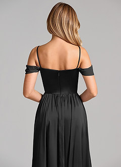 Azazie Raisa 신부 들러리 드레스 A라인 오프 더 숄더 스트레치 새틴 바닥 길이 드레스 image2