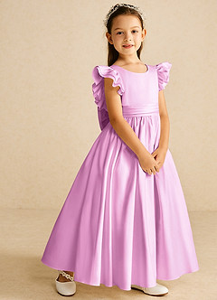 Azazie Piglette Flower Girl Dresses Candy Pink A-Line Bow Matte Satin Dress image5