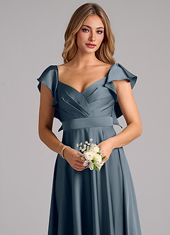 Azazie Leilani Bridesmaid Dresses Twilight A-Line Ruched Stretch Satin Dress image5