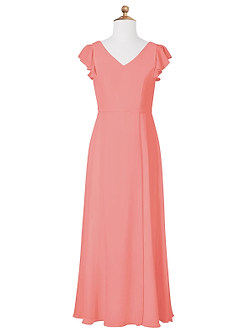Azazie Claudine Junior Robe Trapèze en Mousseline de soie Plissée Corail image5