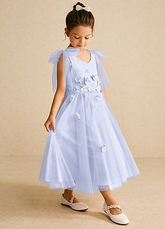 Azazie Minia Flower Girl Dresses Lavender A-Line Bow Matte Satin Dress image3