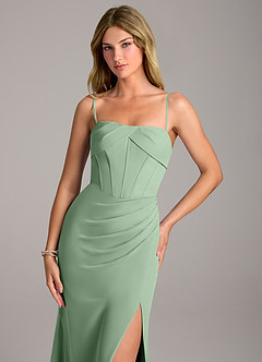 Azazie Chantel Jurken voor bruidsmeisjes Converteerbaar Jurk van Chiffon met Kolom Strapless Matcha image2