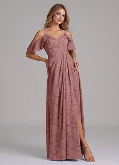 Azazie Dakota Vestidos de damas de honor Vestido de Rosa Polvorienta de Devorado Floral de Corte en A con Vestidos sin tirantes image5