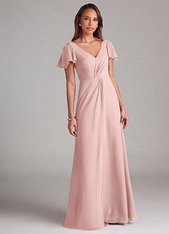 Azazie Soren Bridesmaid Dresses Powder Pink A-Line Ruched Chiffon Dress image2