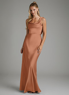 Azazie Elena Bridesmaid Dresses Bronzer Mermaid Pleated Stretch Satin Dress image1